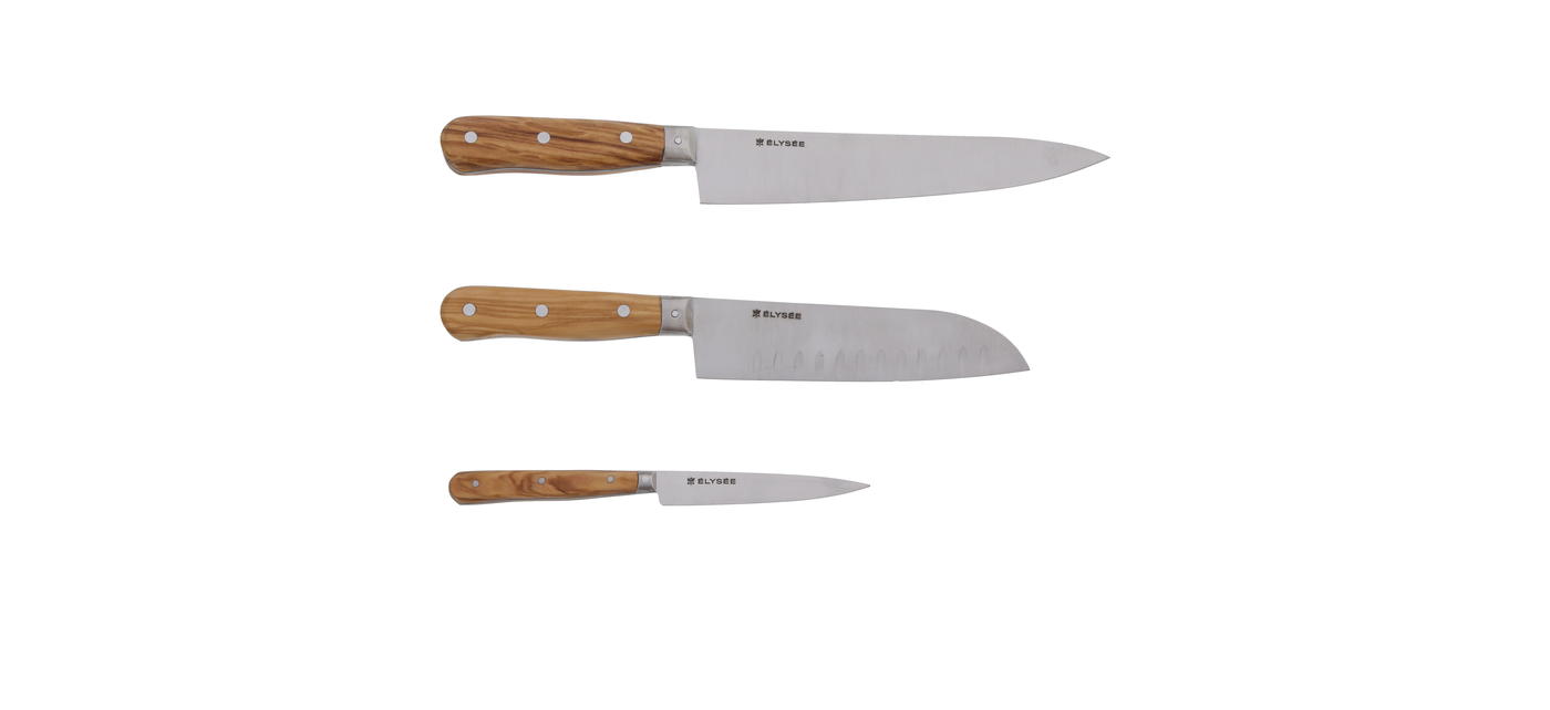 Elysée X Jean Dubost couteaux de cuisine gamme 1920 manche en bois d'olivier, made in France
