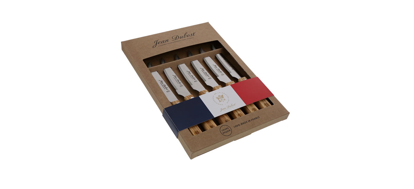 Elysée X Jean Dubost coffret 6 couteaux grill manche en bois d'olivier, made in France