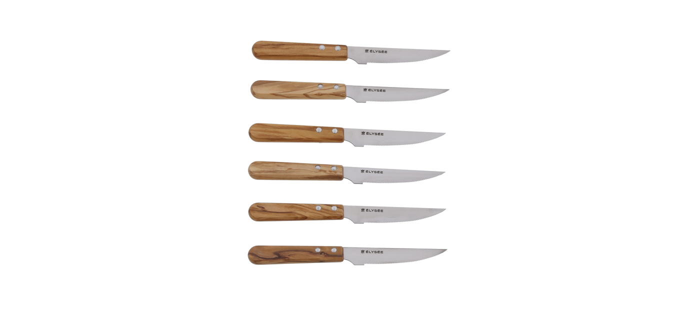 Elysée X Jean Dubost couteaux grill manche en bois d'olivier, made in France