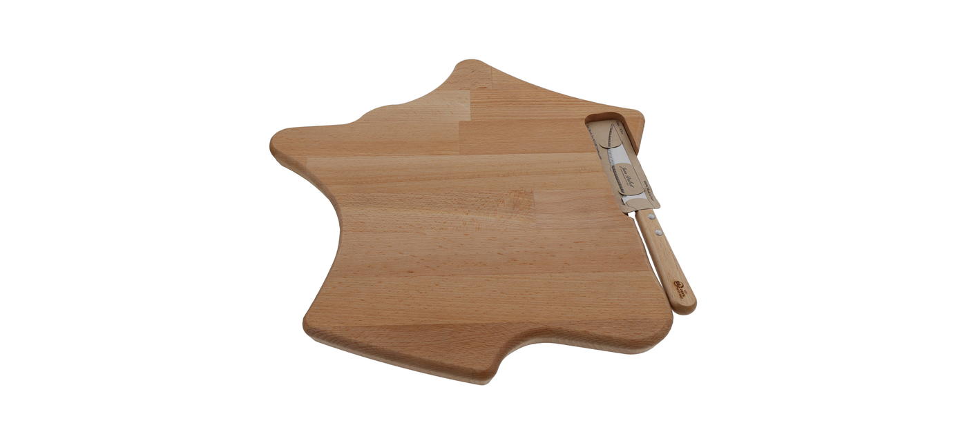 Couteau grill Jean Dubost et plateau fromage charcuterie en hêtre huilé format carte de France