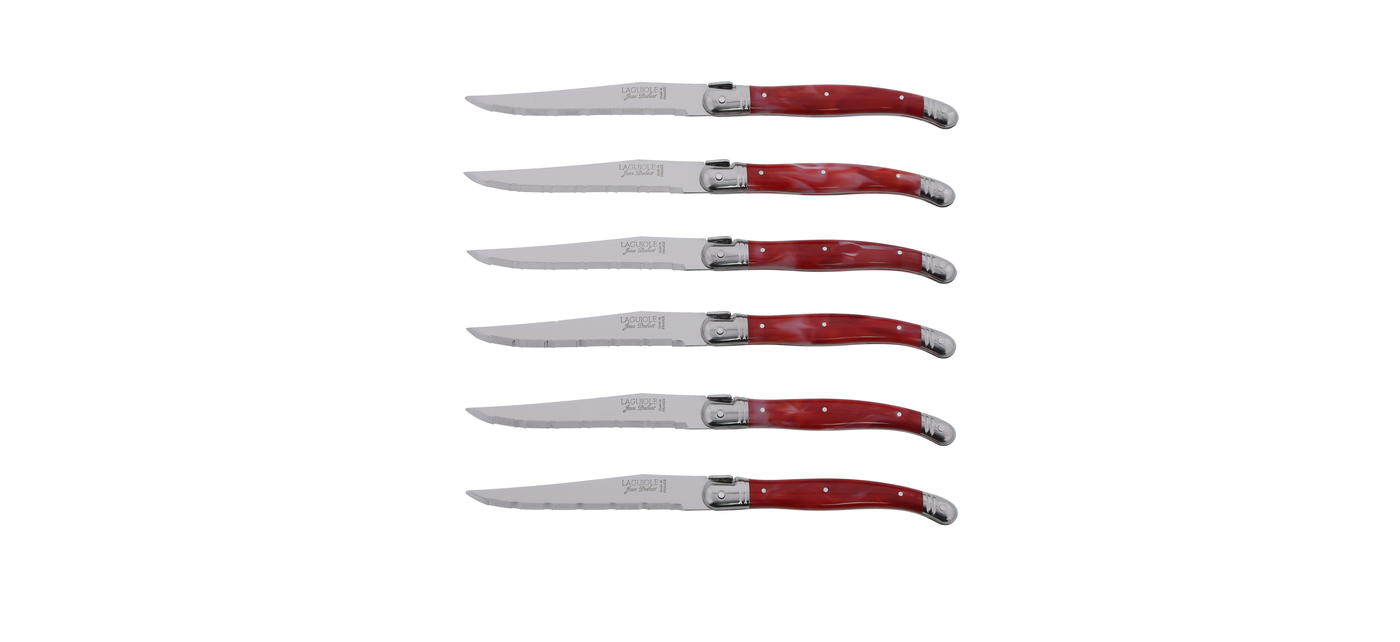 Couteaux Jean Dubost Laguiole rouge marbré, certifiés Origine France Garantie