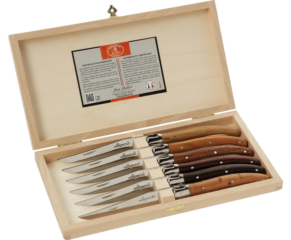 Coffret 6 couteaux Jean Dubost Laguiole manches bois mixés made in France