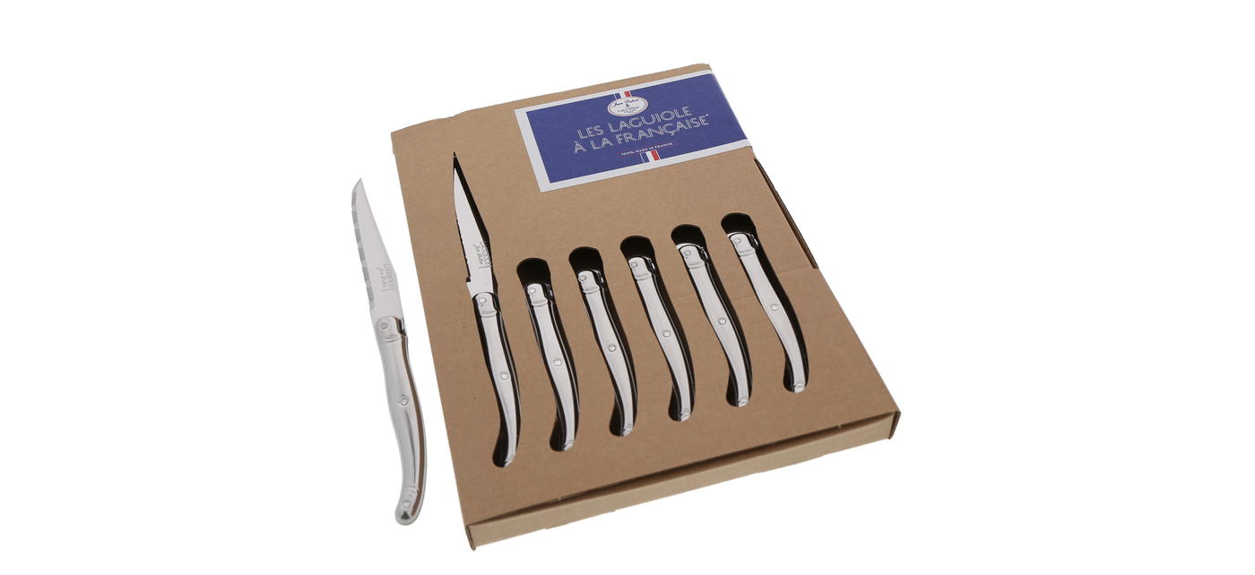 Couteaux steak Jean Dubost collection Les Laguiole a la francaise manches tout inox